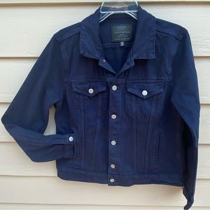 Lucky Brand Denim Truckers Jean Jacket Blue Midnight Dark SZ L 4 Pocket